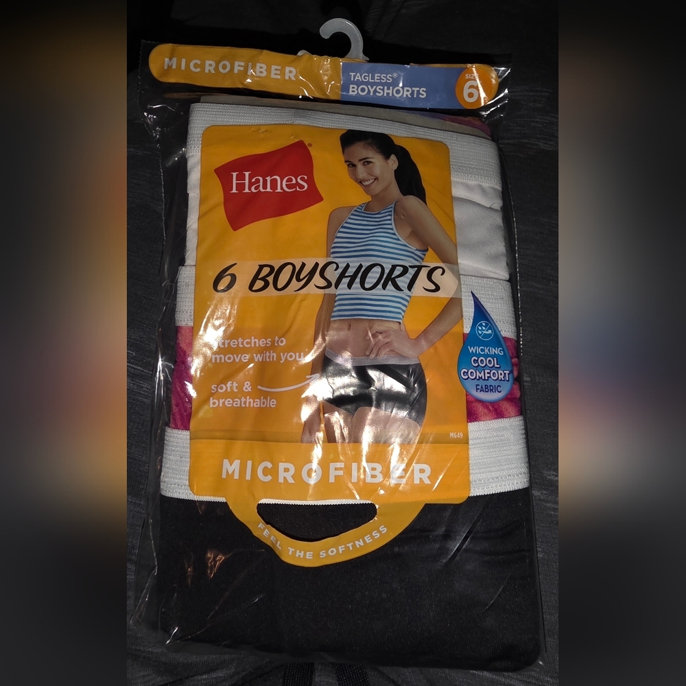 6 pack of Hanes Women's Tagless Boyshorts Micrfiber Underwear Size 6